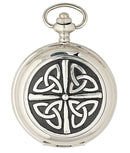 Celtic Quartz Pocket Watch displayed elegantly with chain in a presentation box by The Sgian Dubh Co.