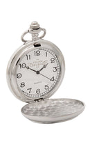 Close-up view of the Celtic Quartz Pocket Watch showcasing the half hunter design and Celtic motifs.