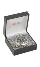 Celtic & Thistle Quartz Pocket Watch with elegant design displayed in a black presentation box from The Sgian Dubh Co.