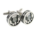 Thistle Leaf Kilt Pin & Cufflink Set beautifully displayed in a black presentation box by The Sgian Dubh Co.