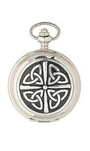 Celtic 2 Piece Mechanical Pocket Watch Gift Set displayed in a Sgian Dubh Co black presentation box, perfect for gifting.