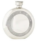 6oz Celtic Frame Pewter Flask with Funnel, featuring a beautifully etched Celtic design, perfect for gifting or personal use.