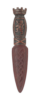 Lion Rampant Daywear Sgian Dubh with Brown Resin Handle and Real Leather Sheath, perfect for traditional Scottish wear.