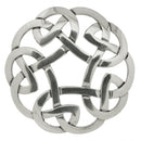 Celtic Interlace Plaid Brooch made of polished cast pewter, featuring intricate knotwork design, 3-inch diameter, symbolizing the ups and downs of life.