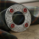Dancers Celtic Plaid Brooch beautifully crafted in high-quality pewter with intricate thistle detailing and colorful stone.