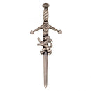 Claidhmhor with Lion Kilt Pin, featuring a detailed lion design, measuring 1.5 inches by 3.75 inches, perfect for enhancing Scottish heritage outfits.