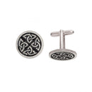 Celtic Saltire Cufflinks featuring a polished finish with black enameling for accentuated design, 2cm in diameter.