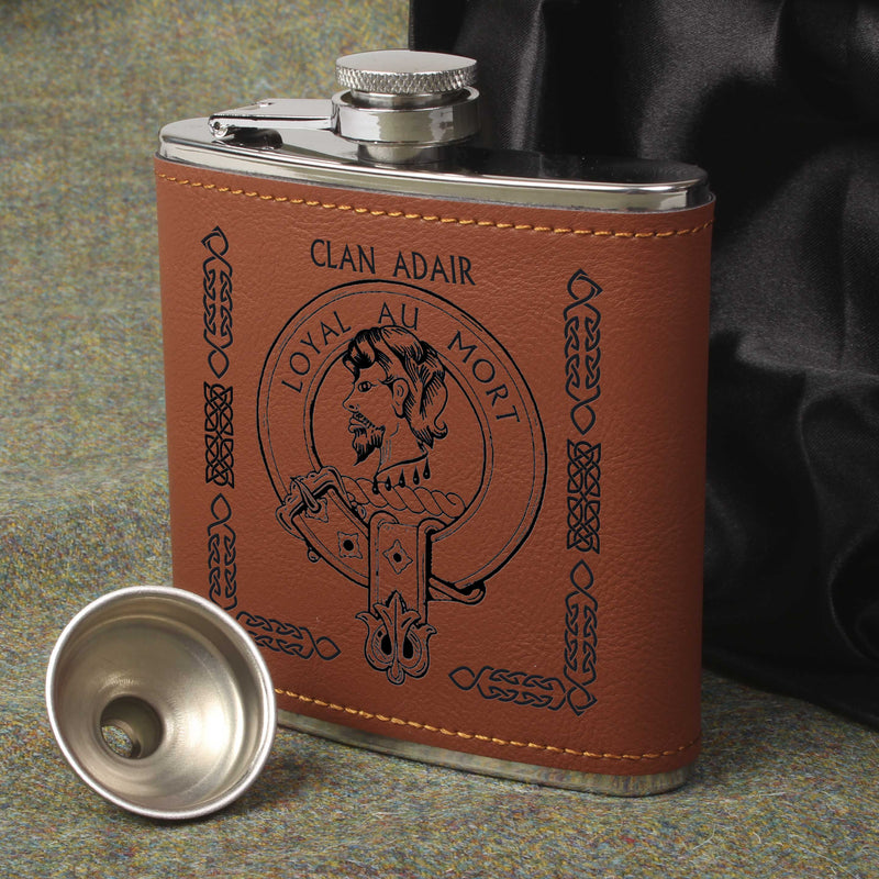 Adair Clan Crest PU Leather Covered Hip Flask