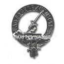 Barclay Clan Crest Badge in Pewter showcasing the traditional belted design, perfect for expressing Scottish heritage with a shiny palladium finish.