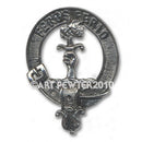 Chisholm Clan Crest Badge in Pewter showcasing the iconic belted design. A 40mm palladium coated pewter badge perfect for clan gatherings and personal display.