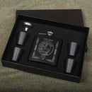 Craig Clan Crest Engraved 6oz Matt Black Hip Flask Gift Set with Cups and Funnel