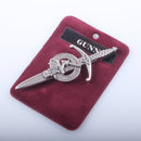 Clan Crest Pewter Kilt Pin featuring the Gunn Crest, crafted in Scotland with an antique palladium finish, perfect for showcasing your heritage.