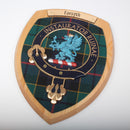 Close-up of the Forsyth Clan Crest Wall Plaque, highlighting intricate details and authentic tartan pattern.