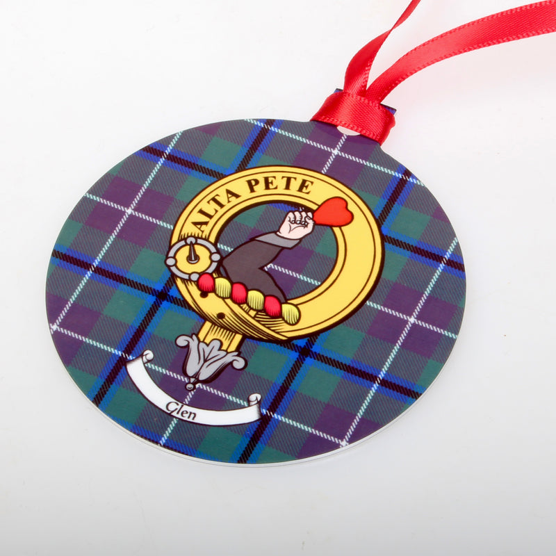 Glen Clan Crest and Tartan Metal Christmas Ornament - 6 Styles Available