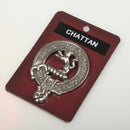 Chattan Clan Crest Badge in Pewter showcasing the traditional clan emblem, perfect for heritage pride and versatile wear at events or daily outfits.