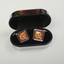 Close-up view of the Robertson Clan Crest Cufflinks highlighting the intricate details and resin doming technique, perfect for adding a touch of Scottish heritage to any outfit.