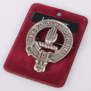 Lamont Clan Crest Badge in Pewter featuring a traditional design with a safety pin, perfect for everyday wear and clan gatherings.