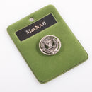 MacNab Clan Crest Small Pewter Pin Badge displayed elegantly, showcasing its antique palladium finish and intricate crest design, perfect for adding a touch of Scottish heritage to any outfit.