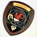 Farquharson Clan Crest Plaque displayed on a wall, perfect for home decoration and meaningful gifts.