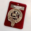 MacDuff Clan Crest Badge in Pewter featuring a traditional belted design perfect for everyday wear or clan gatherings.