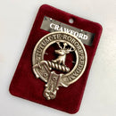 Crawford Clan Crest Badge in Pewter featuring a traditional belted design, perfect for everyday wear or clan gatherings.