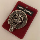 Moncrieffe Clan Crest Badge in Pewter featuring a traditional belted design, ideal for both everyday wear and clan gatherings.
