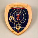 Colquhoun Clan Crest Plaque handcrafted in Scotland, showcasing intricate clan details on a hardwood shield.