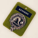 Kennedy Clan Crest Badge in Pewter showcasing traditional design, featuring the belted clansman belt around the crest, perfect for displaying clan pride.