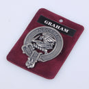 Graham Clan Crest Badge in Pewter, showcasing a detailed design with a traditional belted pattern, perfect for both everyday wear and clan gatherings.