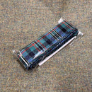 Wool Strip Ribbon in Scott Green Ancient Tartan featuring vibrant colors, perfect for wedding decor and special occasions, showcasing its unique pattern and fine weight wool fabric.