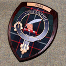 Handmade Mitchell Clan Crest Wall Plaque, crafted in Glasgow, Scotland, showcasing traditional tartan and unique clan design.