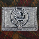 Kennedy Pewter Clan Crest Buckle for Kilt Belts, showcasing intricate clan crest design and high-quality pewter finish, ideal for Scottish heritage fashion.