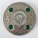 Clan Crest Pewter Plaid Brooch with Emerald Stone