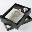 MacDougall 6oz Engraved Clan Crest Hip Flask showcasing an elegant design with a personalized clan crest, perfect for carrying spirits in style.