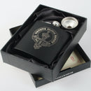 Robertson 6oz Engraved Clan Crest Hip Flask showcasing the intricate clan crest design and high-quality pewter craftsmanship.