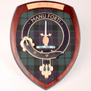 MacKay Clan Crest Wall Plaque, handcrafted in Glasgow, Scotland, featuring authentic tartan and a distinctive shield design, perfect as a unique gift or home decor.