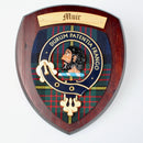 Muir Clan Crest Plaque showcasing the iconic tartan pattern and handcrafted detail, symbolizing Scottish heritage.