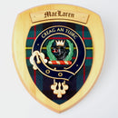 Close-up of the MacLaren Clan Crest Plaque highlighting the intricate details of the tartan and crest design, ideal gift for clan members and lovers of Scottish culture.
