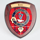 Rose Clan Crest Plaque showcasing Scottish heritage, beautifully handcrafted in Glasgow with a unique design and premium hardwood.