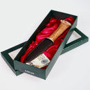 Logan Clan Crest Stag Horn Sgian Dubh with resin handle and stainless steel blade elegantly displayed with a leather sheath.
