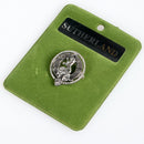 Sutherland Clan Crest Small Pewter Pin Badge showcasing Scottish heritage in elegant design.