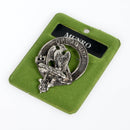 Munro Clan Crest Badge in Pewter showcasing detailed design and traditional belted emblem, perfect for displaying Scottish heritage.