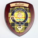 MacLeod of Lewis Clan Crest Plaque handmade in Glasgow, Scotland, featuring a stunning Hardwood shield and traditional tartan, perfect for gifting or decorating your space.