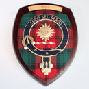 Kerr Clan Crest Plaque, a handmade wall decoration from Glasgow, Scotland. This elegant hardwood shield features an authentic tartan design, perfect as a unique gift or a personal keepsake.