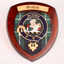 Graham Clan Crest Wall Plaque, a handmade Scottish decor item featuring a unique clan tartan, crafted in Glasgow, Scotland.