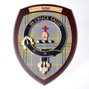 Taylor Clan Crest Wall Plaque showcasing a handmade hardwood shield with a Scottish tartan design, perfect for clan heritage display.