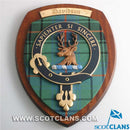 Davidson Clan Crest Plaque showcasing traditional Scottish craftsmanship, handmade in Glasgow with hardwood and clan tartan.