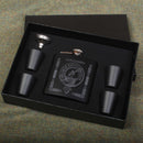 Lumsden Clan Crest engraved 6oz Matt Black Hip Flask Gift Set with Cups and Funnel