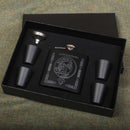 MacEwan Clan Crest engraved 6oz Matt Black Hip Flask Gift Set with Cups and Funnel