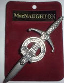 Clan Crest Pewter Kilt Pin featuring the MacNaughton Crest, beautifully crafted with an antique palladium finish, ideal for showcasing Scottish heritage.